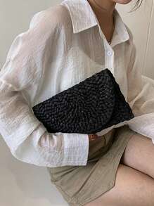 BAILEE 1 pieza Bolso de mano de cena con trenzado de hoja de maíz, bolso grande de mujer de paja de estilo sólido y simple para moda, ideal para vacaciones, viajes, combinar con ropa de moda y salir de compras con amigos