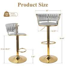 Juego de 2 taburetes de bar Nalupatio, taburetes de bar de altura de mostrador con respaldo bajo, taburetes de bar de altura ajustable de terciopelo holandés, giratorios 360°, adecuados para bares, hogares, oficinas, cafeterías. - Gris Claro - Ver 5