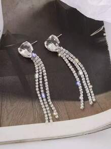 1 par de brincos de borla de cristal com strass da moda, joias de noiva elegantes para mulheres