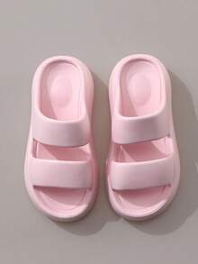 Simple EVA Double-Strap Thick Sole Anti-Slip Beach & Home Slippers For Women - Pink - View 5