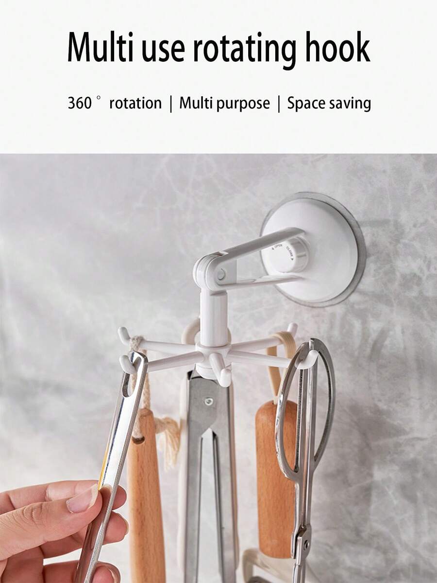 No Drill 360° Rotating Multipurpose Wall Hook, Kitchen Utensil Holder Hanging Rack, Bathroom Towel & Sponge Holder, Bedroom Closet Small Items Organizer - Multicolor - View 1