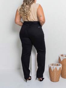 Black Straight Jeans Plus Size High Waist - 黑色 - 查看 2