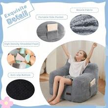 Kids Sherpa Bean Bag Chair, Boucle Toddler Chair Toddler Bean Bag Couch For Girls And Boys, Teddy Lazy Sofa Accent Chair With Pocket For Playing, Green - Grey - View 5