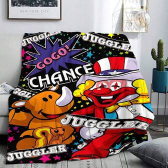 Colorful Juggler Theme Super Soft Flannel Blanket - Comfortable, Warm All-Season Decor For Living Room, Office, Sofa. Vibrant Circus & Fruit Pattern, Soft Polyester, Knitted Design. Ideal Gift For Home And Travel