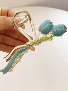 topshiny 1pc Women's Blue Tulip Flower Design Hair Claw Clip Jaw Clip Hairpin Headpiece Hair Clips Hair Clamps Hair Clutch Fall Winter Hair Accessories For Women Bows For Vacation Outfits Woman