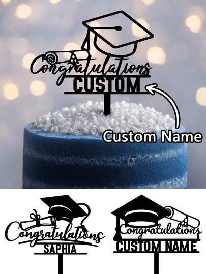 1 pièce Décoration de gâteau de remise des diplômes avec noms personnalisables, idéal pour les décorations de fête d'anniversaire, souvenir parfait pour les familles et les amis, Noël, utilisé pour les cérémonies et les rassemblements de remise des diplômes. Multifonctionnel, réglable, durable, ornemental, réutilisable, exquis, adorable, de haute qualité, moderne, coloré, confortable, élégant, personnalisé, cadeau idéal pour lui, cadeau idéal pour elle, rafraîchissement de la maison