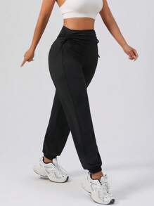 Pantalones deportivos casuales de cintura alta con cordón para mujer, pantalones rectos holgados para yoga, correr y fitness