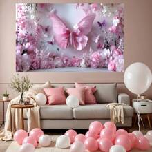 1pc Princess Birthday Party Butterfly & Flower Photography Backdrop, Multi-Size Background Prop