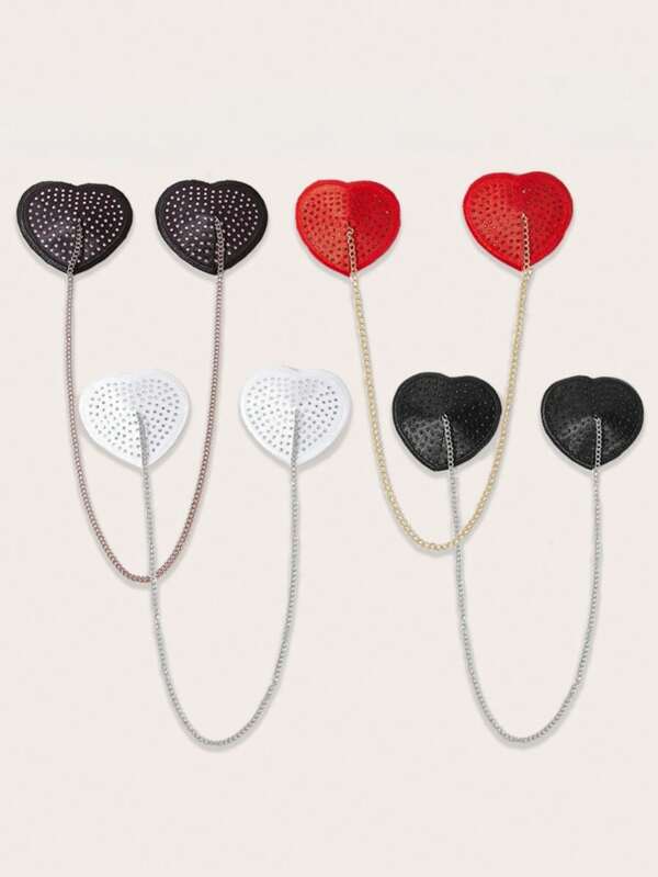 قطعة واحدة من رقعة الصدر المرصعة بالراين ذات الشكل القلبي الجذاب للسيدات، رقعة الحلمة السلسلة الإثارية، سلسلة الحلمة المزينة بالشراريب، للحفلات الراقصة