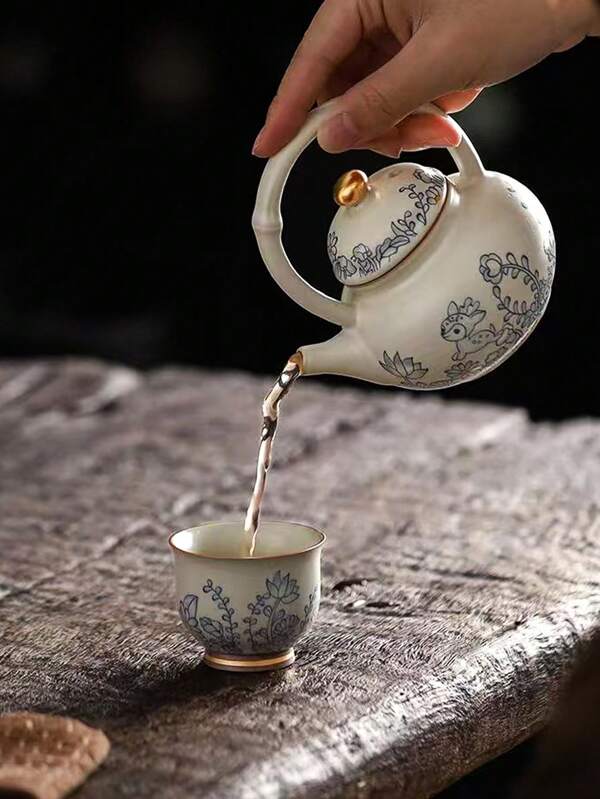 1pc Ru Kiln Wild Chrysanthemum Ceramic Tea Cup, Chinese Vintage Ceramic Teaware Cup, Luxury Kung Fu Tea Set, Suitable For Afternoon Tea, Coffee, Gift