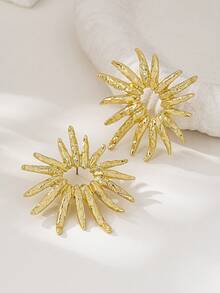 1 Pasang Anting Tusuk Bunga Matahari Elegan dan Modis - Yellow Gold - View 3