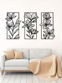 Set de 3 piezas de arte de pared de plantas y metal negro - Decoración moderna para el hogar, acentos festivos, arte de pared elegante