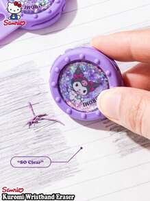 Sanrio Kuromi Watch-Style Wristband Eraser - A Fun And Functional Stationery Accessory With An Adjustable Silicone Strap, Glitter-Filled Design, And Detachable Eraser Dial. Perfect For Students, Office Use, Or Creative Fans