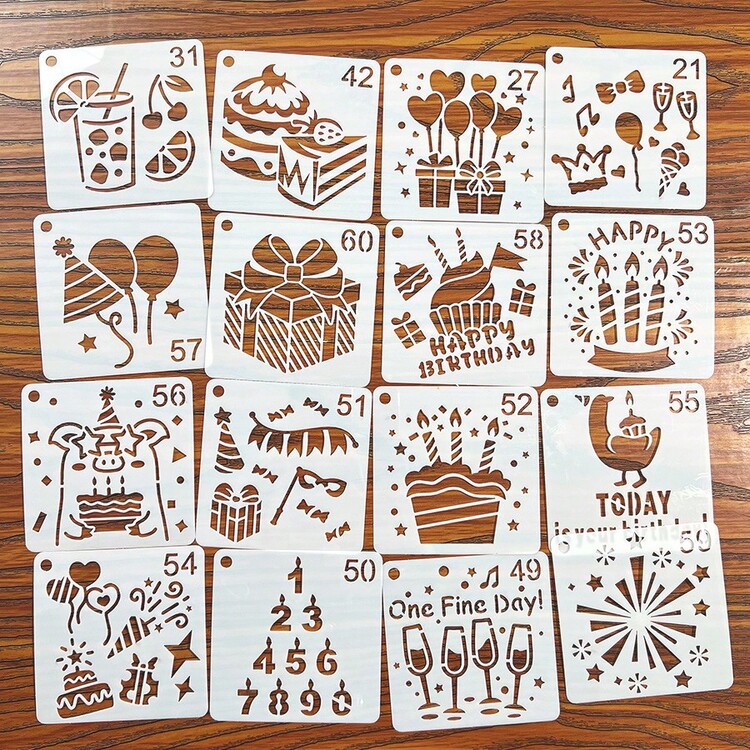 25/64 件生日派对绘画镂空模板装饰品，节日 DIY 绘画镂空模板祝福文字模板，适用于木材、纸张、织物，可重复使用和可清洗 - 單件 - 查看 5