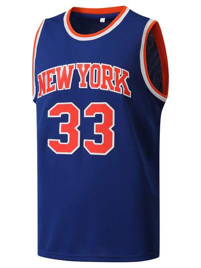 Men's Basketball Jersey #33 Blue Embroidered Sports Tank Top