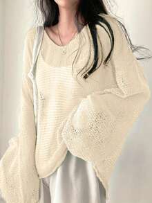 休闲纯色圆领长袖宽松针织毛衣