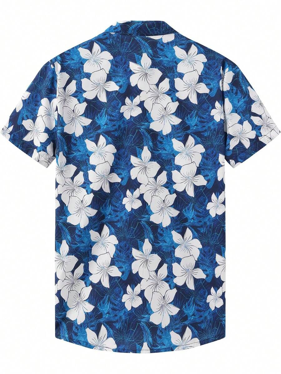 Hawaiian Shirt For Men - Funny Vacation Tropical Beach Shirts Short Sleeve Button Down Summer Clothes With Pockets Summer Short Sleeve Tropical Casual Clothing - Blue - View 1