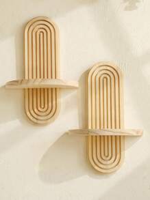 1pc Bohemian Style Decorative Wooden Shelf, Wall Mounted Storage Rack For Living Room, Bedroom, Bathroom, Suitable For Display & Plants Decor