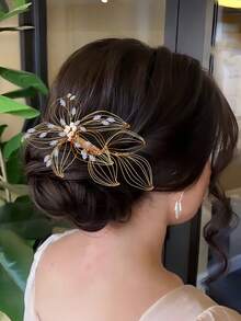 1件简约优雅镂空花朵发梳，新娘发夹，女士头饰，适合派对、婚礼、节日礼物 - A - 查看 7