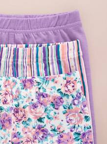 3pcs Baby Girls Floral Striped Sleeveless Top + Matching Floral Striped Shorts Set