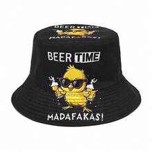 Retro Cartoon Print Reversible Bucket Hat, Unisex Hip-Hop/Beach/Outdoor Sun Protection Hat - Wine Glass - View 4