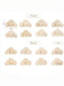 1 set Marcador de hitos de madera en forma de nube para bebés de 1 a 12 meses, accesorio para registro del crecimiento del bebé para fotografía, de doble cara con colgador, decoración y regalos para baby shower y Pascua, para niñas/niños
