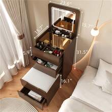3 In 1 Vanity Desk With Plip Top Mirror, Small Make Up Vanity Set With Visible Glass Desktop, Compact Makeup Vanity With 3 Drawers,Cushioned Tool, Dressing Table For Bedroom - Quả óc chó - Xem 11