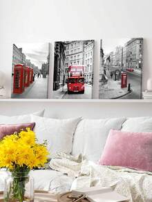 3Pcs London Wall Art Decor, Red Telephone Box Canvas Print, Double-Decker Bus Wall Art Poster, Black And White Art Prints, Urban Architecture Paintings, Historic Streets Artwork, Home Decor, Room Aesthetic, Posters, Ideal Gifts ,Wall Art With Frame - 3Pcs/Set - View 5