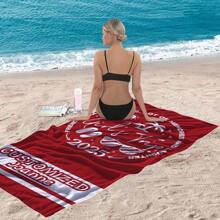 Personalized Girls' Trip Beach Towel - Customizable 2025 Vacation Gift, Any Text, Suitable For Friends, Family And Best Friends - Red With White Print, Fade Resistant Microfiber, Square, Ideal For Beach Vacations And Pool Side Activities, Travel Accessories | Retro Style | Microfiber Fabric, Beach Accessories Summer Holiday Bathroom Decor Beach Essentials