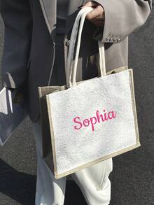 Customized Women'S Casual Linen Small Floral Pattern Large Capacity Handbag, Simple And Fashionable Bag For Women In Spring And Summer, One Piece Custom Personalized Name Or Holiday Message Travel Bag. - Multicolor - View 3