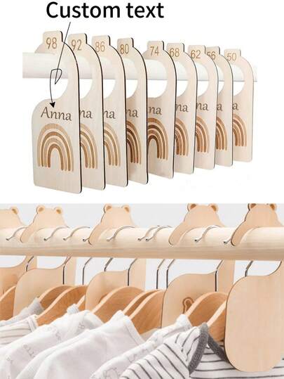 7/8 st anpassade träavdelare till babygarderoben, personlig logotyp graverad klädorganisatör, passar för nyfödda till 24 månader, bedårande galgar för barnrum, lätt att organisera i babyrummet för flickor eller pojkar, babyshower, familjedekoration, babyshowerpresent till skolan