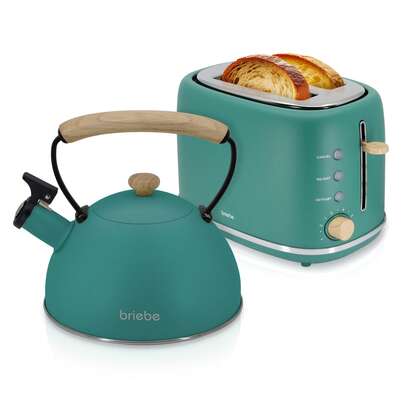  Nordic Set Torradeira Pão com Fenda Larga 2 Fatias ✅Envio em 24/48 h ✅ + Bule 2,3L Aço Inoxidável, Indução Livre de BPA, Briebe, SKT1177GRE, Verde