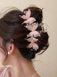 1 Pc Multi-Layer Mesh Butterfly Design Hair Claw Clip, Elegant & Unique Hair Accessory For Updo Hairstyle - Multicolor - View 14