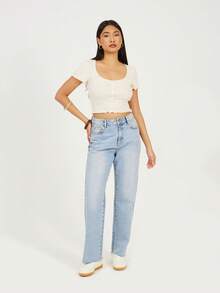 brave soul Lettuce Hem Button Through Shirt