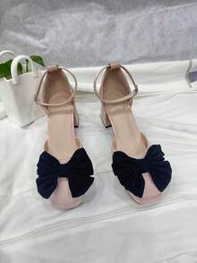 New Teen High Heel Shoes With Bow Strap Design, Suitable For School, Performance & Stage - Champagne - View 2