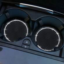 2 Stücke Mehrfarbige Glitzer Getränkehalter fürs Auto, universelle Getränkeuntersetzer Matte für Fahrzeuge, 2.75 Inches Kristall Diamant rutschfeste Silikon Autozubehör, passend für die meisten Autointerieurs - Verschiedenfarbig - Übersicht 5