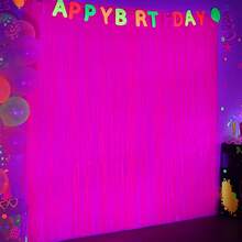 夜光派对用品，1 件霓虹派对装饰 3.3 X 6.6 英尺荧光马卡龙黄绿粉红金属丝箔流苏窗帘，照片亭道具背景飘带，生日、毕业典礼、圣诞派对装饰 - 彩色 - 查看 9