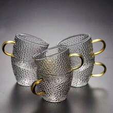 12/6/4/2pcs Set Heat & Cold Resistant Textured Glass Cups, Mini Tea Cups, Small Drinking Glasses, Glassware, Embossed Design, Art Cups, Essential For Tea, Coffee, Water, Suitable For Home & Office, A Delicate Gift - Clear - View 3
