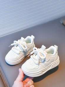 1 Pair Kids' Fashion Versatile Sneakers, Color Block, Hook And Loop Closure, Non-Slip, Wear-Resistant, Suitable For School & Play, Spring/Autumn - White - View 5