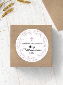 1. 初领圣体纪念贴纸，绿色植物和金色十字架感谢贴纸，可定制，洗礼套装 - 腮红花卉洗礼纪念标签贴纸，学习用品，返校季 - 彩色 - 查看 22