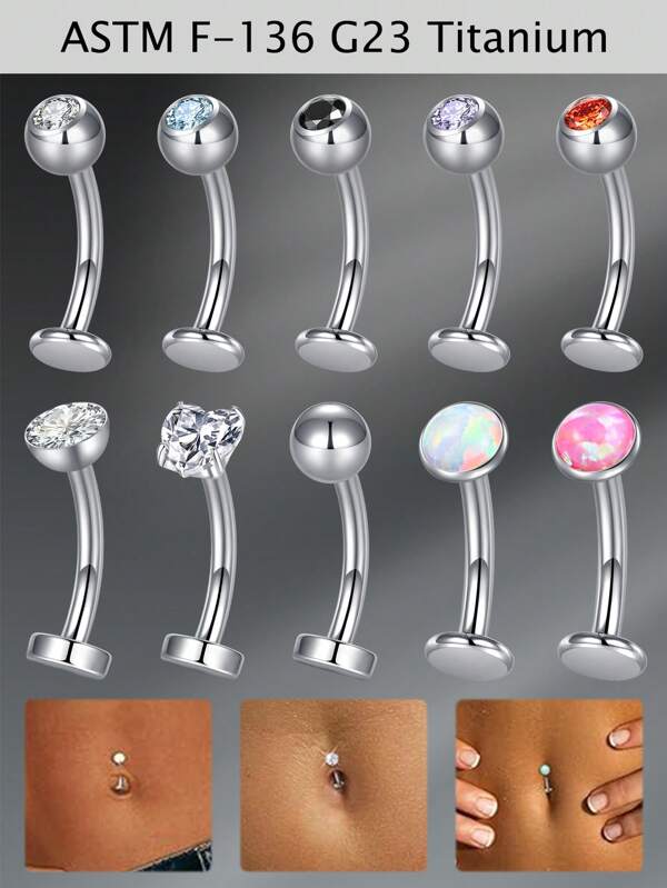 CIZME 14G G23 Floating Titanium Steel Belly Button Rings Solid Titanium Belly Navel Rings Body Piercing Jewelry For Women Men, 10mm CZ Opal Fashion Hypoallergenic G23 Belly Rings Piercing Body Jewelry, Bar Navel Barbell Flat Back Belly Floating Belly Ring For Women Titanium Navel Piercings Jewelry