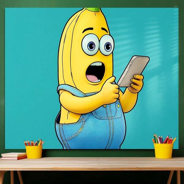 1pc Whimsical Banana Character Polyester Background, Modern Style, Suitable For Spring Theme Celebrations And Photo Booth Props, Vibrant Room Decor, Holiday Background | Cartoon Banana Themed | Decoration