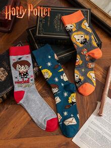 Harry Potter 3 Pairs Wizard School Style Breathable Soft Socks, Retro Mid-Calf Socks, JK School Style Peripherals, Christmas Socks, Student Couple Cute Socks - Multicolor - View 4