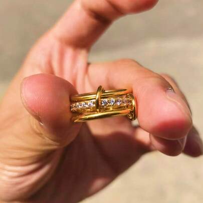 VKHK 1 Stück 18K vergoldeter Edelstahl Zirkonia Dekor Mehrschichtiger Kettenring, geeignet für den täglichen Gebrauch und Hochzeitsfeier von Frauen, Geschenk