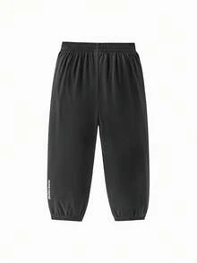 mini bala 男童女童夏季清凉透气防晒学生裤长裤运动裤 - 黑色 - 查看 5