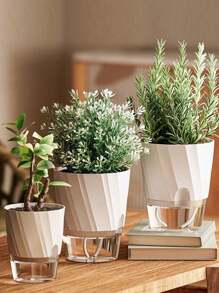 Self Watering Planter Set With Automatic Water Absorption For Potted Plants, Transparent Hydroponic Container, Slouchy Person Planter
