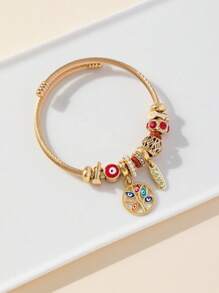 1 buc. Ochi ai diavolului și Arborele vieții și Ruj Breloc Brățară reglabilă din oțel inoxidabil, potrivită pentru femei, petrecere, bijuterii, cadou pentru Îndrăgostiți, mame, mame, ziua mamei, cadou.