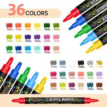 36 Cores Marcadores de Tinta Acrílica de Duas Pontas, Adequados para Madeira, Tela, Pedra, Pintura em Rocha, Vidro, Superfície Cerâmica, Artesanato DIY, Materiais de Arte, De Volta às Aulas