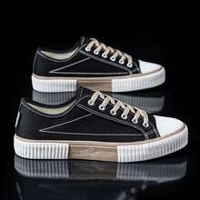Women's Retro Lace-Up Shoes - Contrast Color Platform Design For Casual And Stylish Looks - màu đen - Xem 4