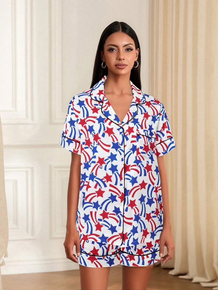 Independence Day Pajamas Set, Women's Casual Home Wear 2-Piece Set.